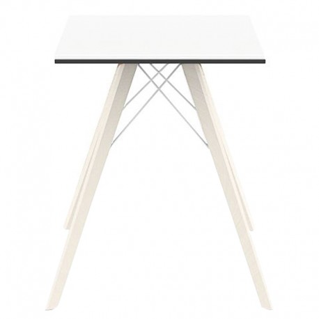 Table à manger Vondom Faz Wood plateau carré blanc et pieds chêne blanchis