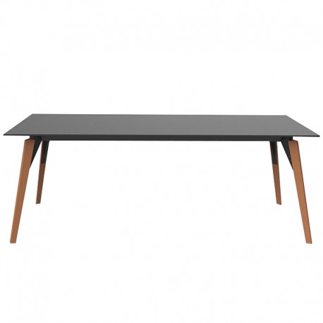 Table Vondom Faz Wood Plateau 200x90 Noir et Pieds Chêne Naturel