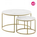 Set aus 2 runden Couchtischen 80 und 50 Weißglas und Goldstahl KosyForm