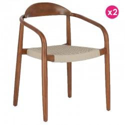 Lot de 2 Chaises avec accoudoir en accacia massif finition Noyer et beige KosyForm