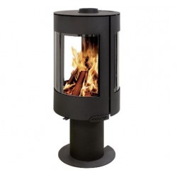 Estufa de leña redonda Intercambiador de calor NovaStove Orso 8kW 3 lados Acristalado con soporte